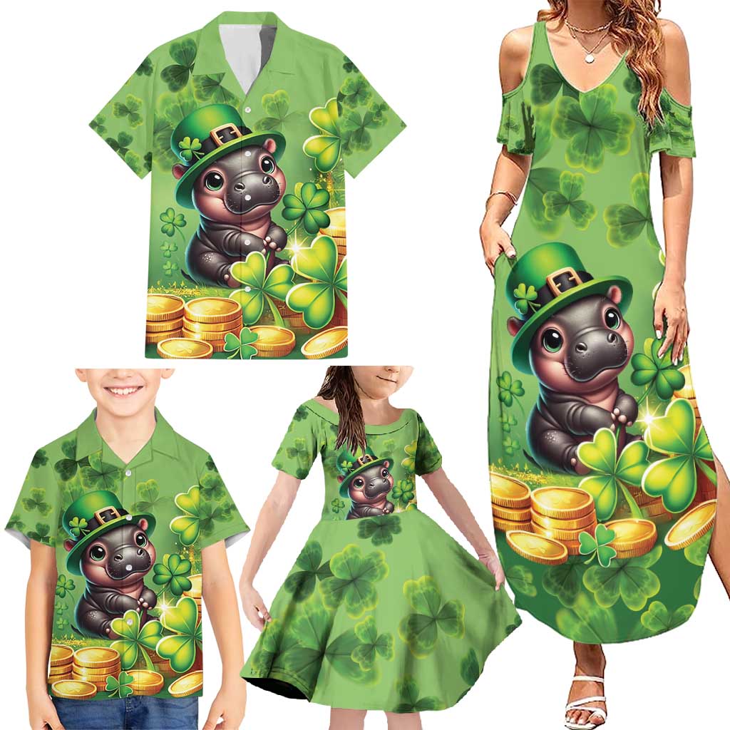 Leprechaun Moo Deng St Patricks Day Family Matching Summer Maxi Dress and Hawaiian Shirt - Wonder Print Shop