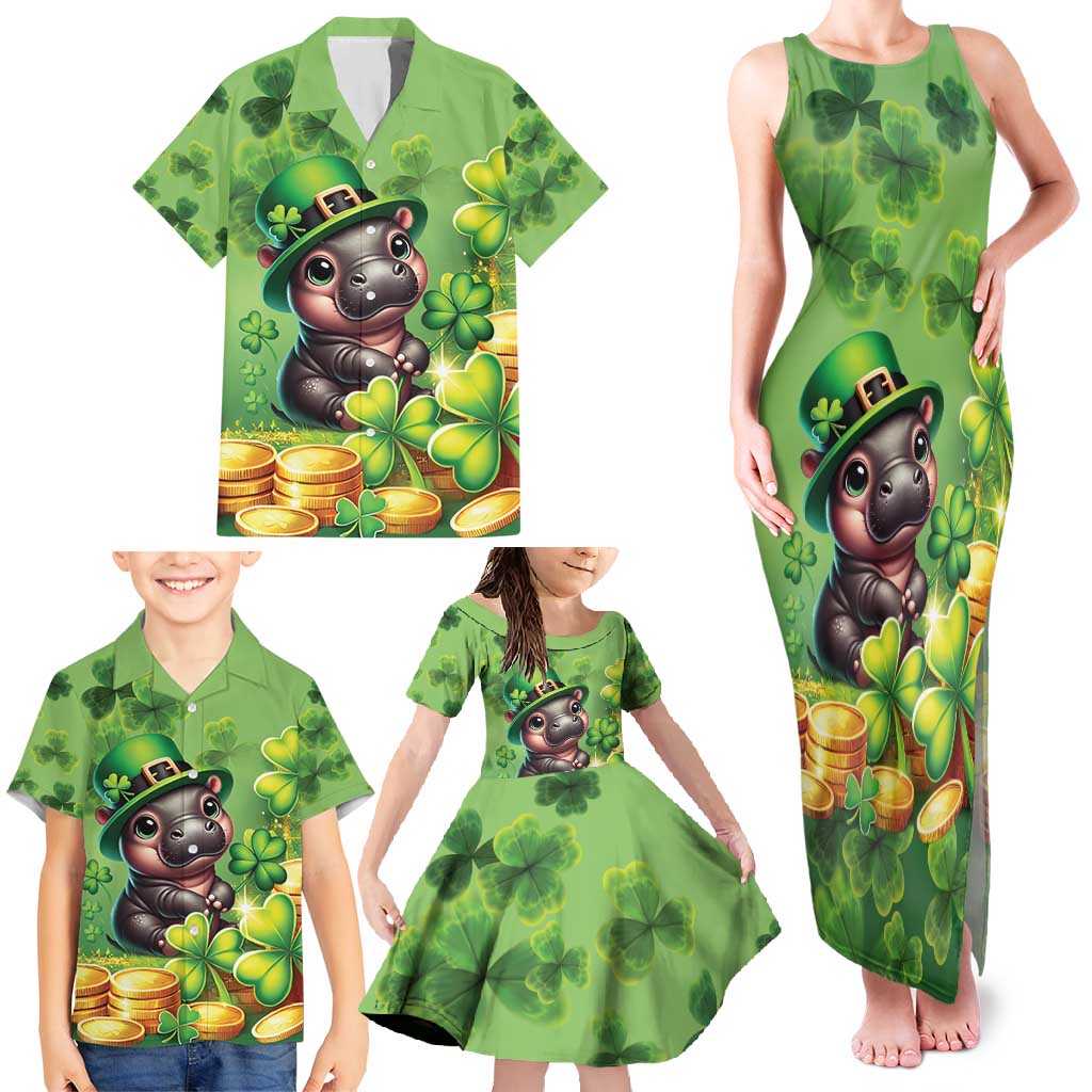 Leprechaun Moo Deng St Patricks Day Family Matching Tank Maxi Dress and Hawaiian Shirt - Wonder Print Shop