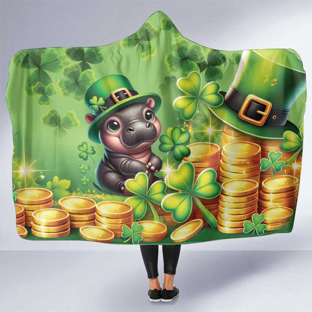 Leprechaun Moo Deng St Patricks Day Hooded Blanket