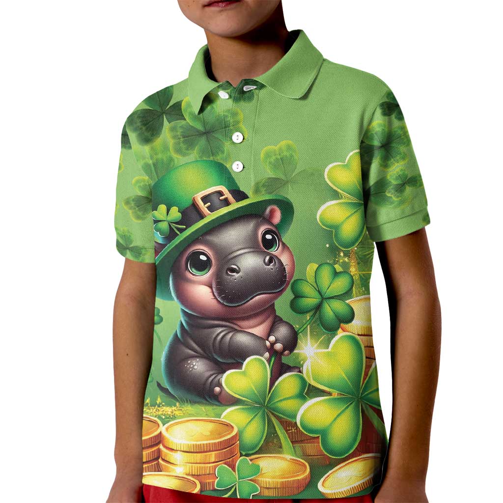 Leprechaun Moo Deng St Patricks Day Kid Polo Shirt - Wonder Print Shop