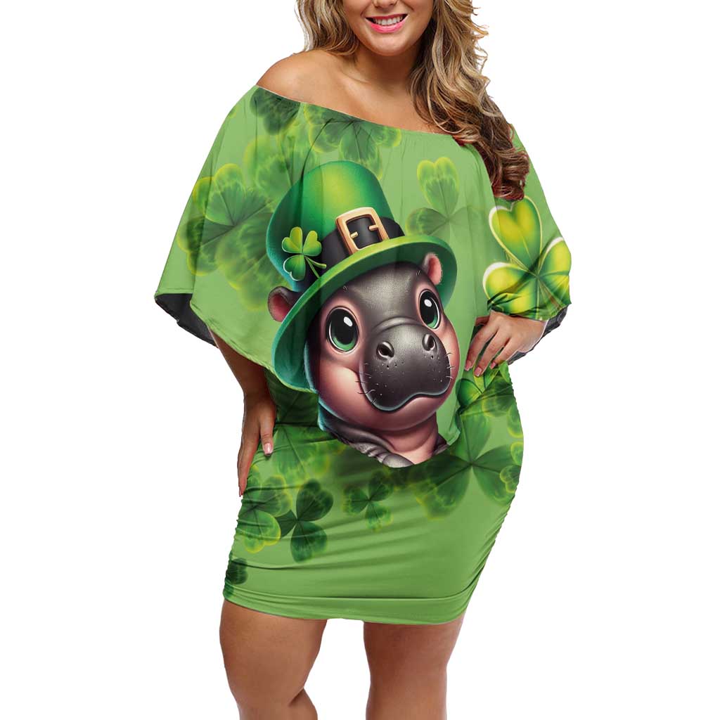 Leprechaun Moo Deng St Patricks Day Off Shoulder Short Dress - Wonder Print Shop