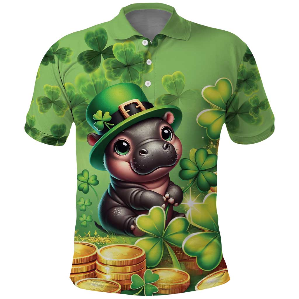 Leprechaun Moo Deng St Patricks Day Polo Shirt - Wonder Print Shop