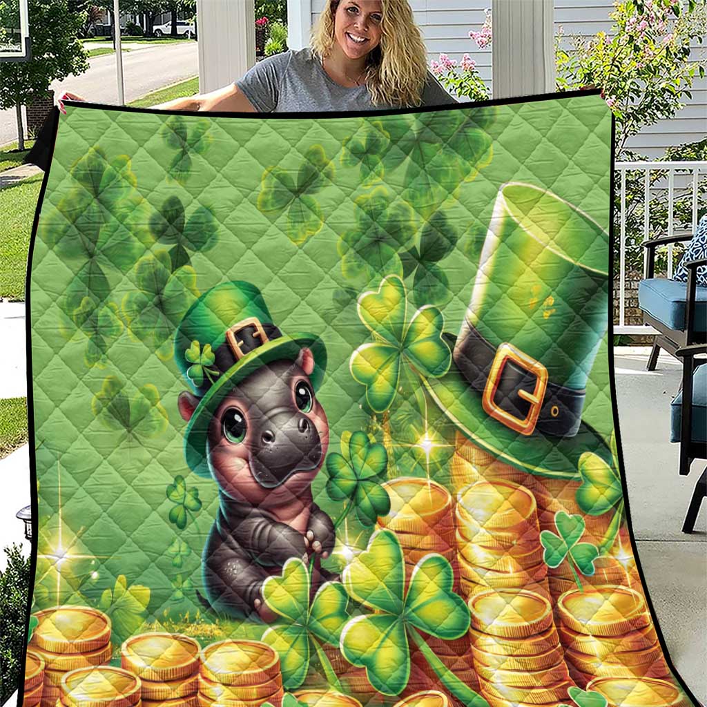 Leprechaun Moo Deng St Patricks Day Quilt - Wonder Print Shop