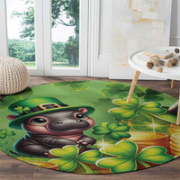 Round green St. Patrick's Day carpet featuring leprechaun cartoon animal and clover