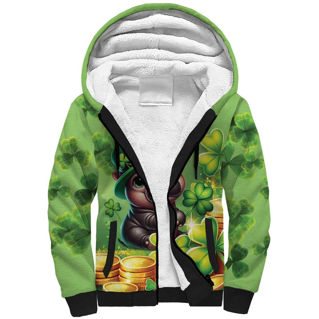 Leprechaun Moo Deng St Patricks Day Sherpa Hoodie - Wonder Print Shop