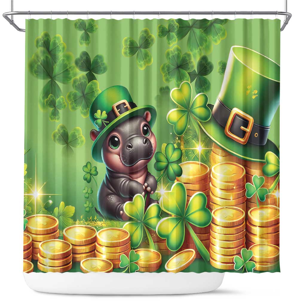 Leprechaun Moo Deng St Patricks Day Shower Curtain