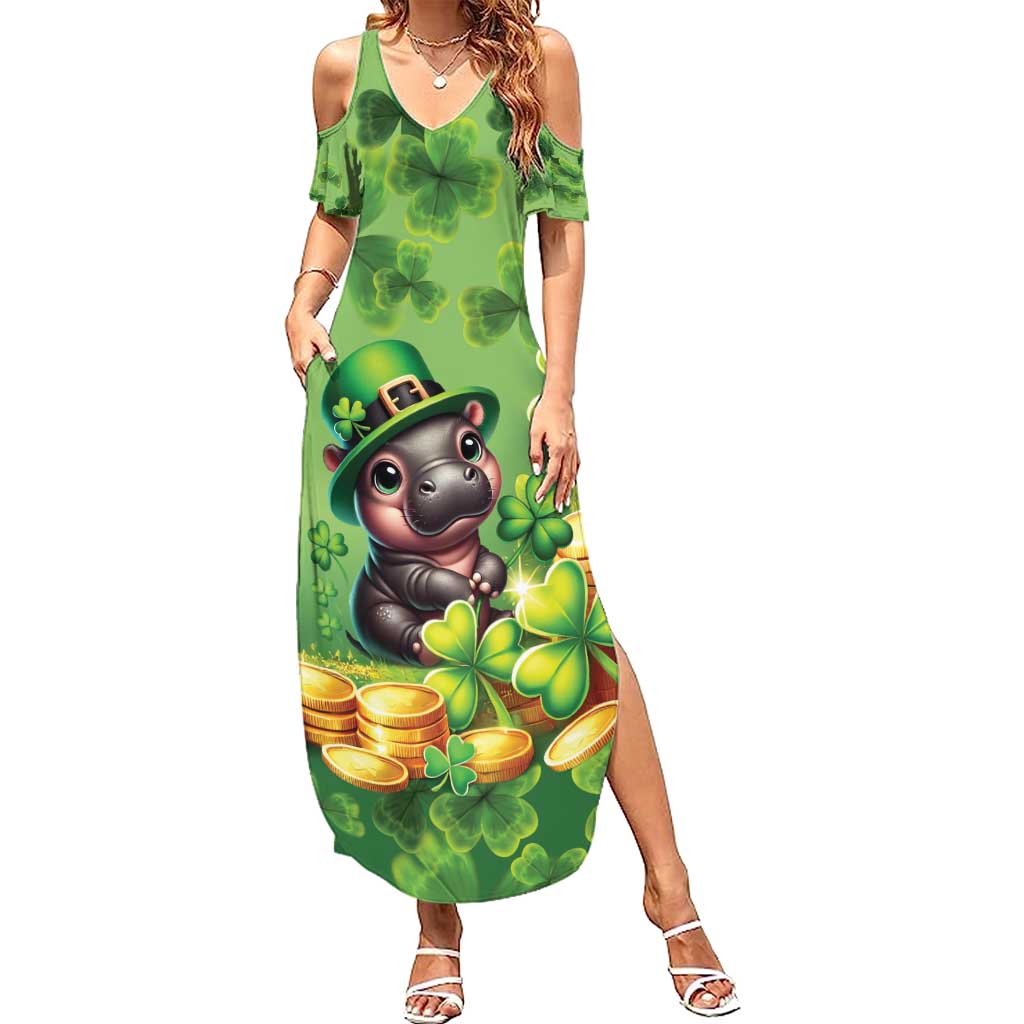 Leprechaun Moo Deng St Patricks Day Summer Maxi Dress - Wonder Print Shop