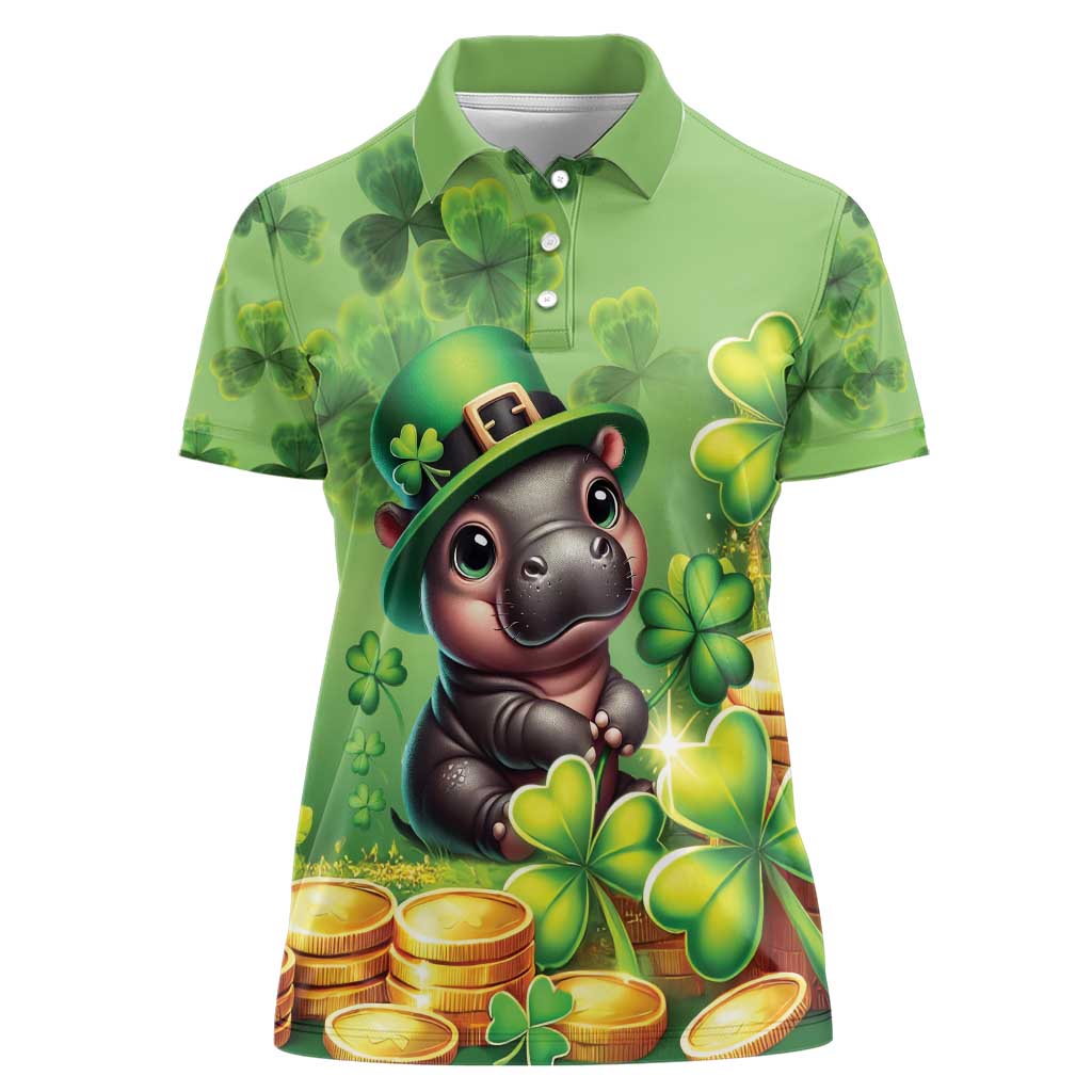 Leprechaun Moo Deng St Patricks Day Women Polo Shirt - Wonder Print Shop