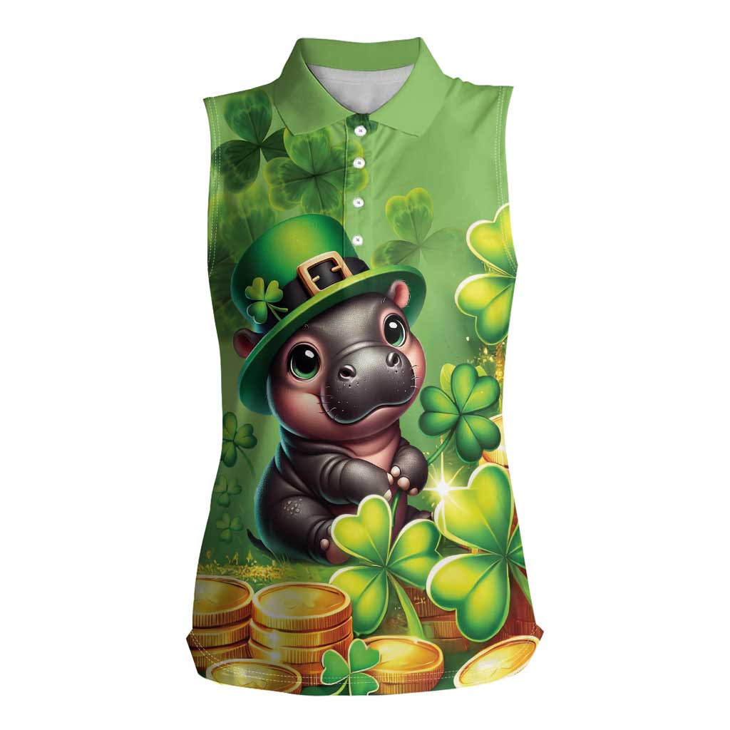 Leprechaun Moo Deng St Patricks Day Women Sleeveless Polo Shirt - Wonder Print Shop