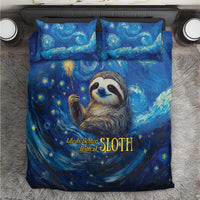 Blue galaxy sloth bedding set with starry night sky, sloth face, and matching pillowcases