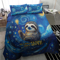 Blue galaxy sloth bedding set with starry night sky design, sloth face, and two pillowcases