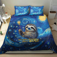 Blue galaxy sloth duvet cover with starry night sky print, sloth face, and two pillowcases
