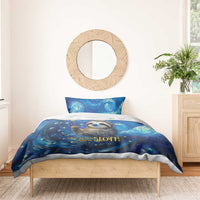 Blue galaxy sloth bedding set with starry night sky print, sloth artwork, and one pillowcase