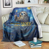Galaxy starry night sloth throw blanket draped across sofa with visible corner