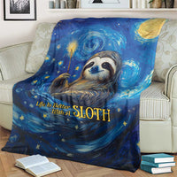 Galaxy starry night sloth throw blanket draped over sofa with matching graphic design