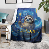 Galaxy starry night sloth throw blanket shown draped over chair or loveseat