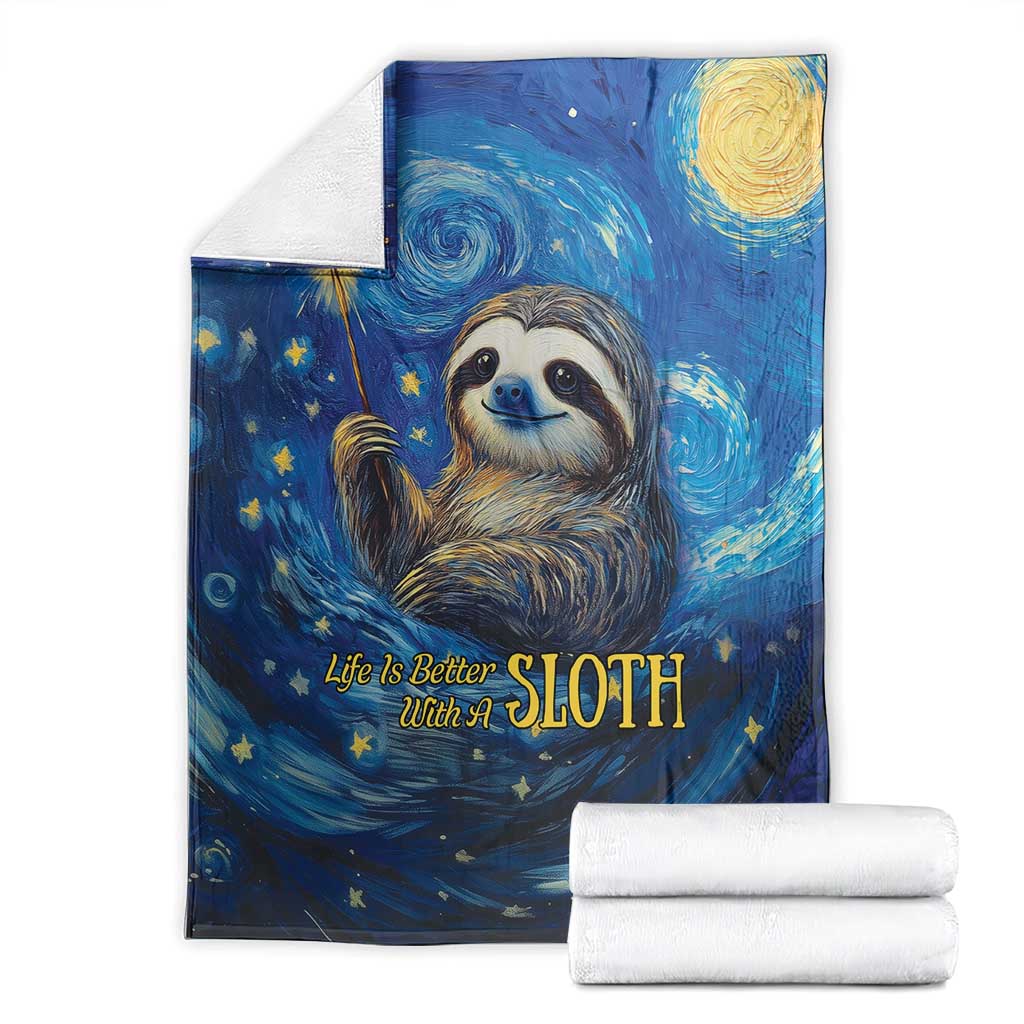 Galaxy starry night sloth throw blanket folded with sloth and star graphics