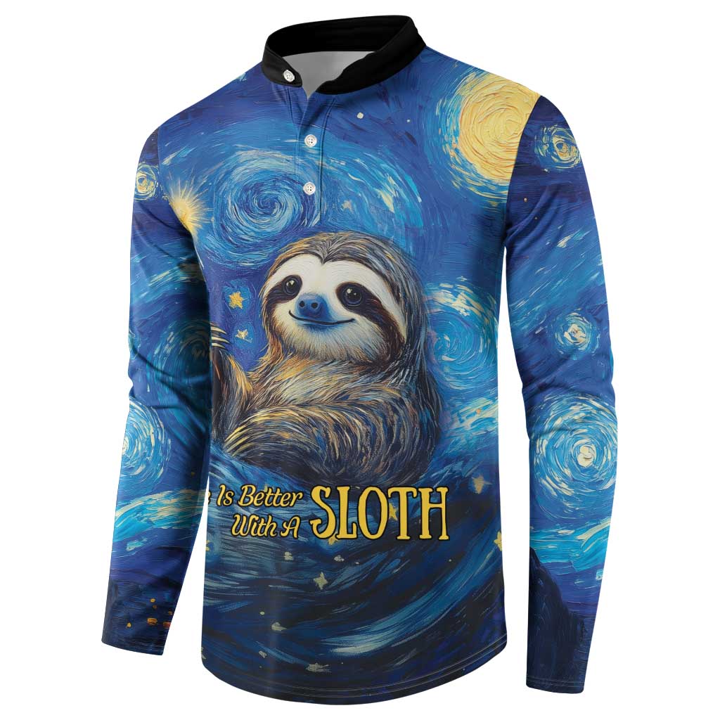 Galaxy sloth button sweatshirt with starry swirl print and SLOTH slogan