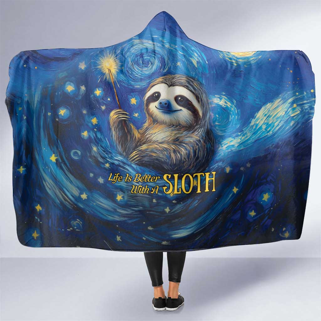 Sloth Life Is The Best Life Hooded Blanket with Starry Night Sky