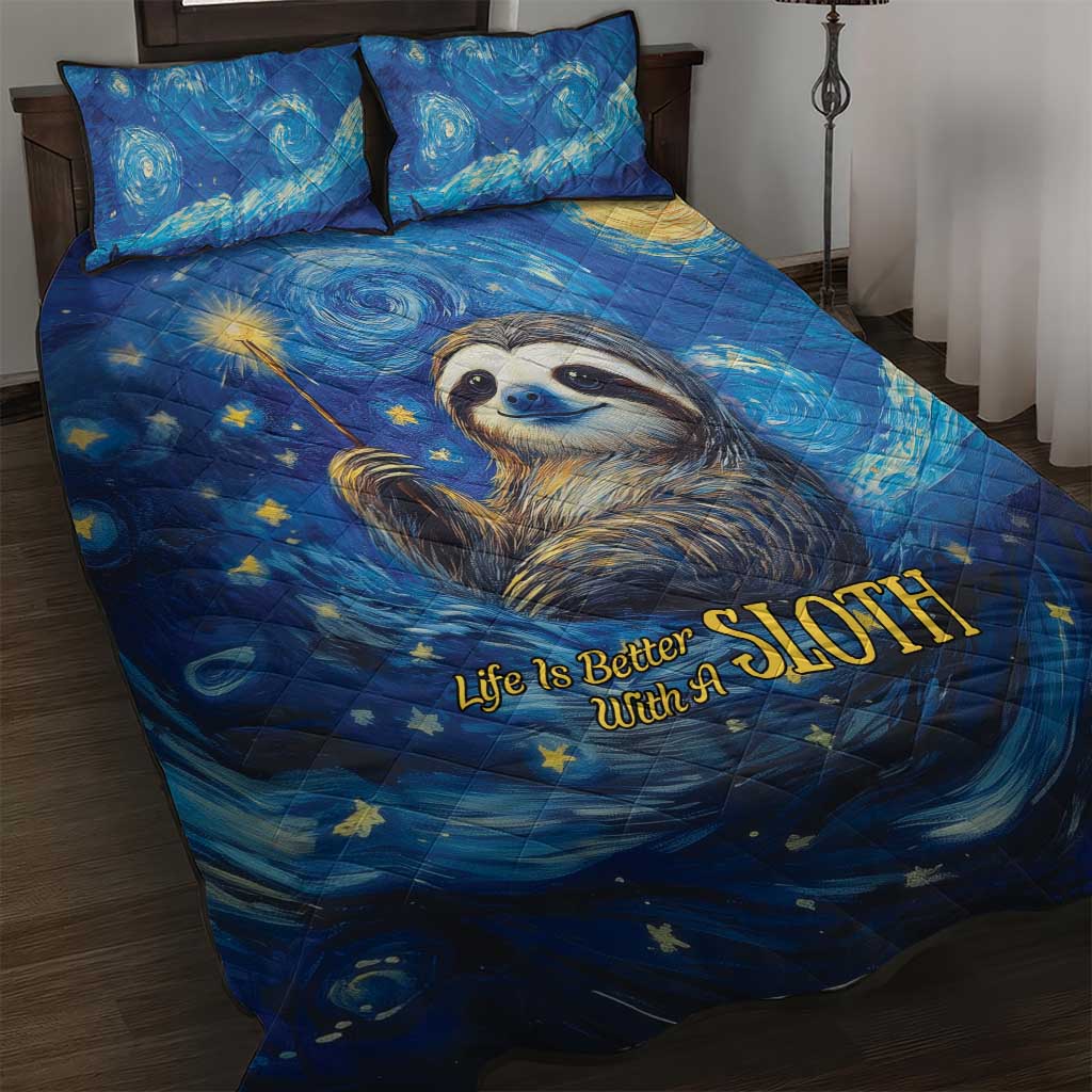 Sloth Life Is The Best Life Quilt Bed Set with Starry Night Sky - Wonder Print Shop