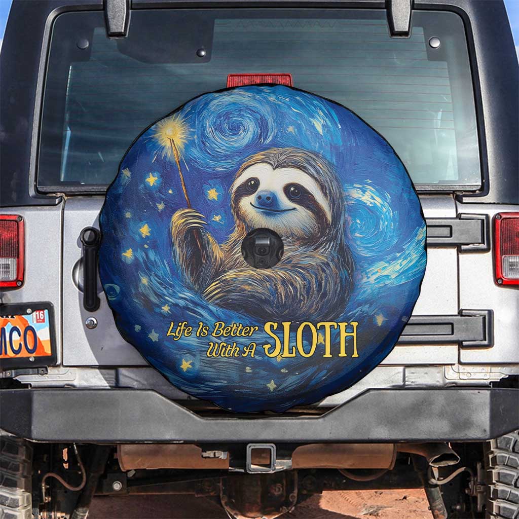 Sloth Life Is The Best Life Spare Tire Cover with Starry Night Sky