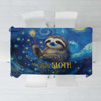Blue starry night tablecloth with sloth illustration and swirling galaxy artwork