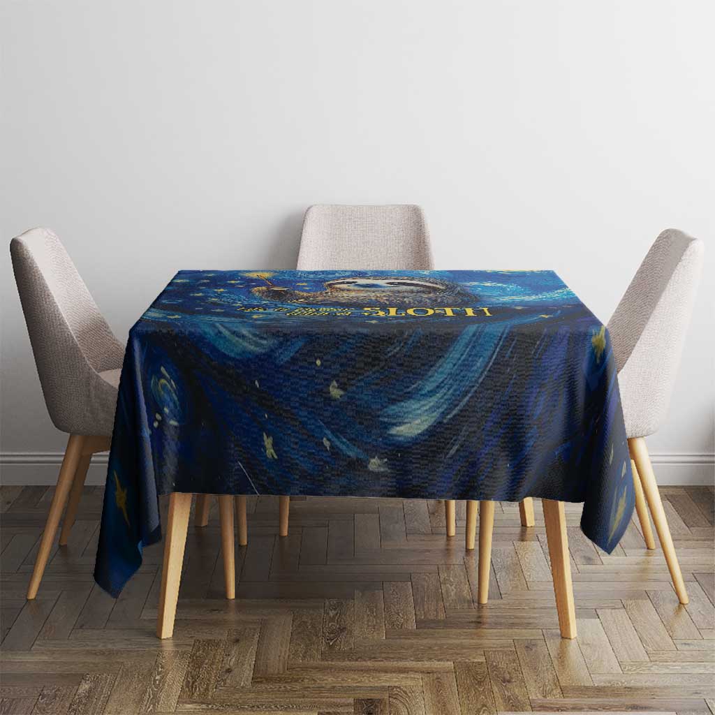 Blue starry galaxy tablecloth with dark swirls on small round dining table
