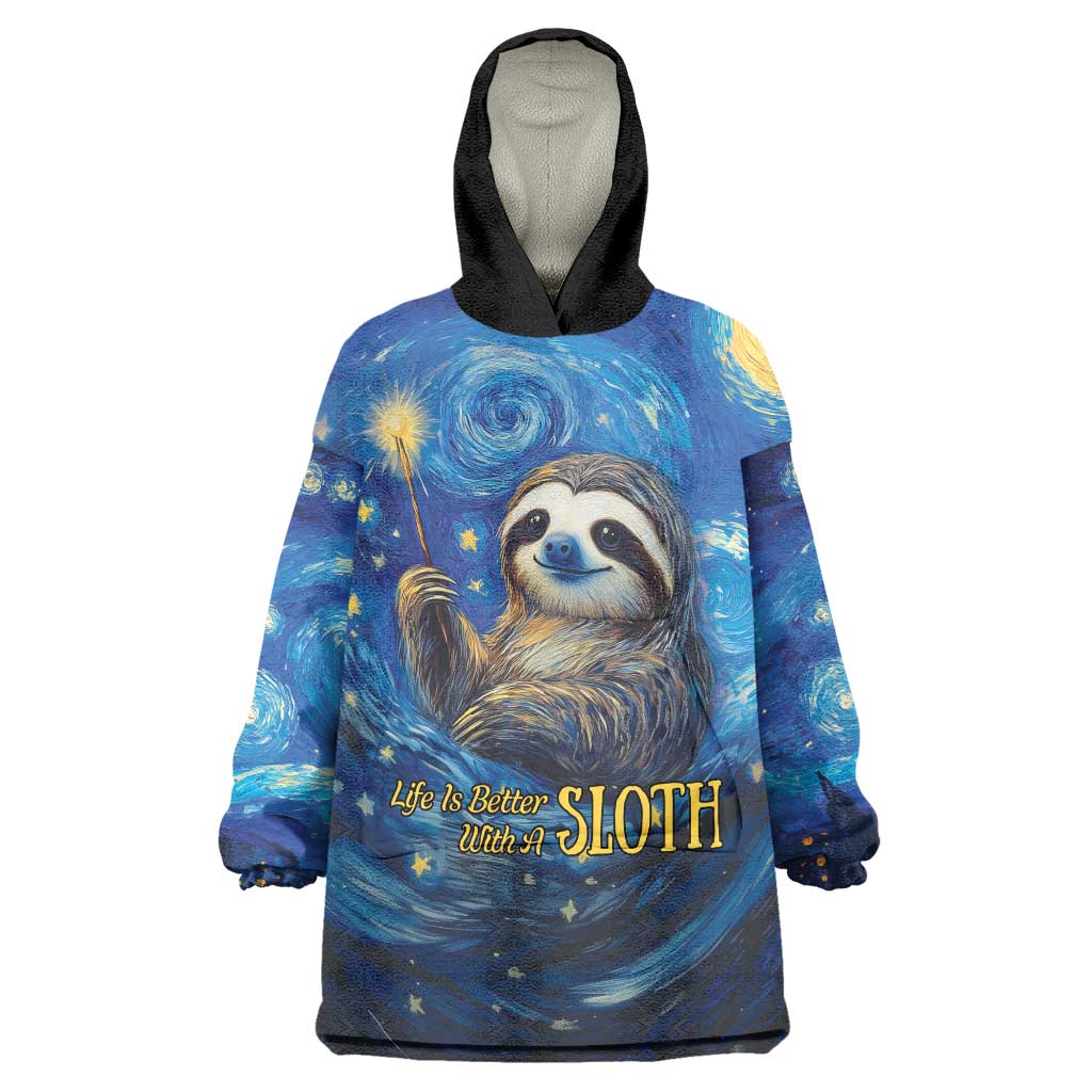 Sloth Life Is The Best Life Wearable Blanket Hoodie with Starry Night Sky