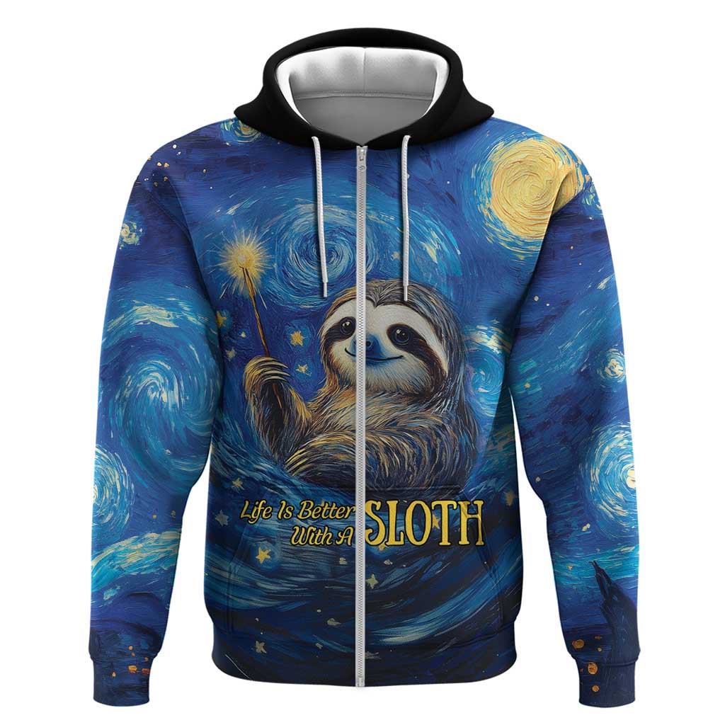 Sloth Life Is The Best Life Zip Hoodie with Starry Night Sky - Wonder Print Shop