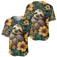 Two green sloth & flower short-sleeve baseball jerseys with button front, all-over print