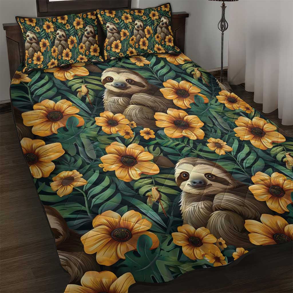 Sloth with Flowers Seamless Style Quilt Bed Set - Wonder Print Shop