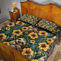 Green sloth and flower quilt bed set, patterned quilt with two pillow shams