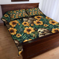 Green sloth and yellow flower quilt with two matching pillow shams