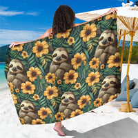 Green sloth and yellow flower seamless sarong, draped on person