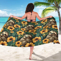 Green sloth and yellow flower seamless sarong, worn as a wrap, back view