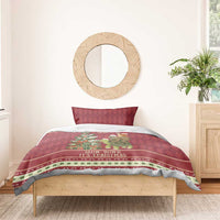 Red Christmas bedding set with sloth on turtle and festive border, duvet and pillow