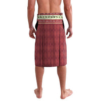 Red Christmas lava lava sarong skirt back view with diamond pattern and hem