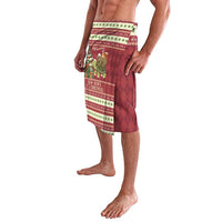 Red Christmas lava lava sarong skirt front side with sloth graphic and border