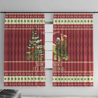 Red Christmas window curtain panels with sloth and snail on turtle graphic