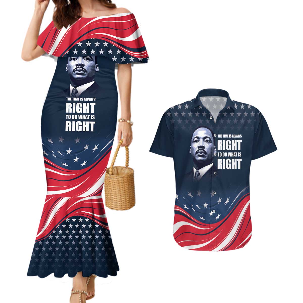 Honor of MLK Day Couples Matching Mermaid Dress and Hawaiian Shirt The Time Is Always Right To Do What Is Right LT9 - Wonder Print Shop