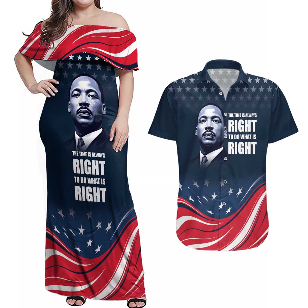 Honor of MLK Day Couples Matching Off Shoulder Maxi Dress and Hawaiian Shirt The Time Is Always Right To Do What Is Right LT9 - Wonder Print Shop