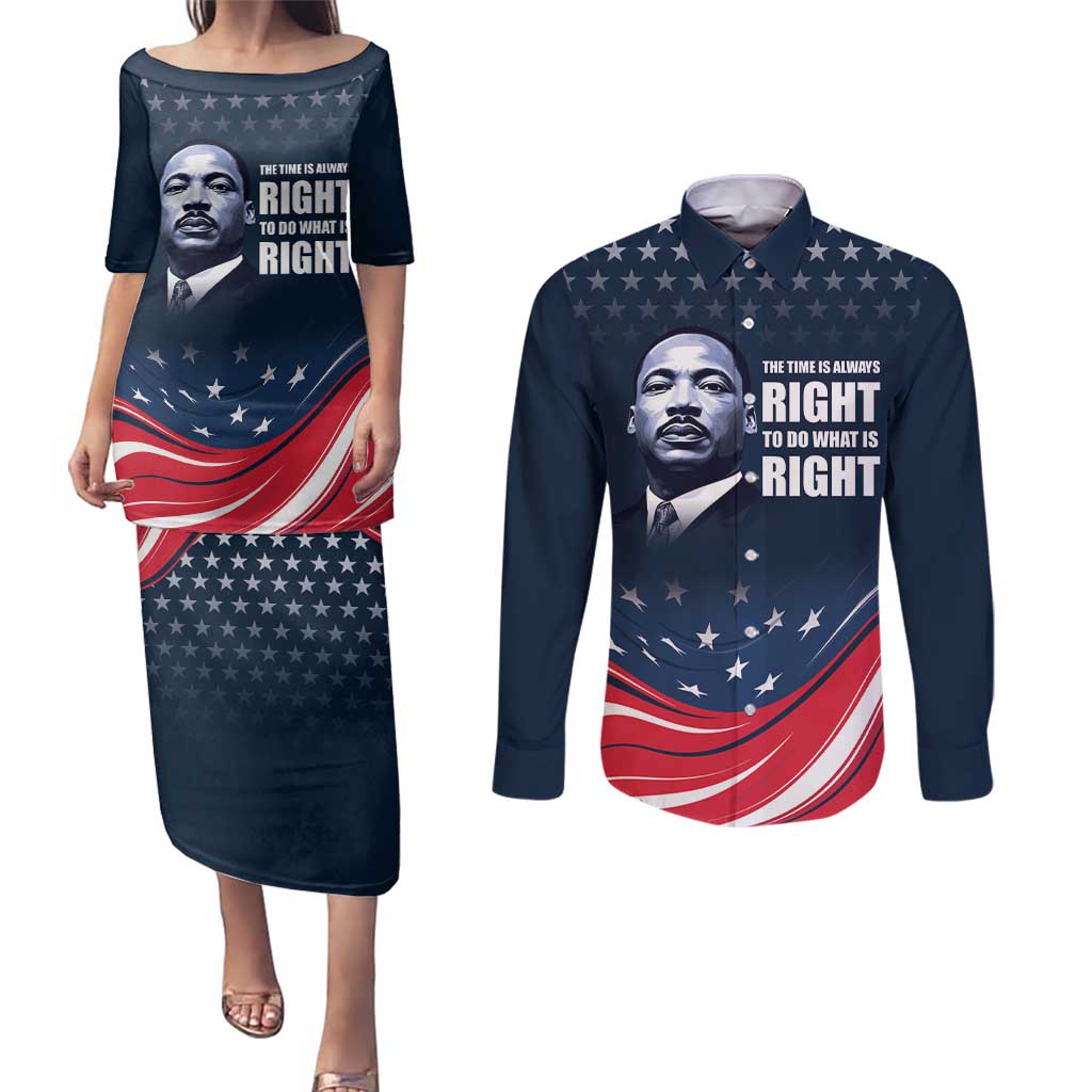 Honor of MLK Day Couples Matching Puletasi and Long Sleeve Button Shirt The Time Is Always Right To Do What Is Right LT9 - Wonder Print Shop