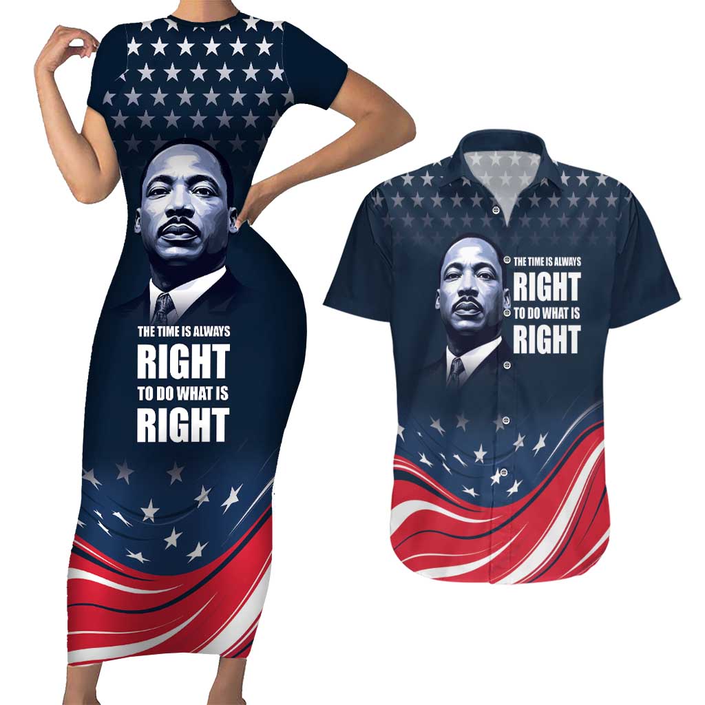 Honor of MLK Day Couples Matching Short Sleeve Bodycon Dress and Hawaiian Shirt The Time Is Always Right To Do What Is Right LT9 - Wonder Print Shop