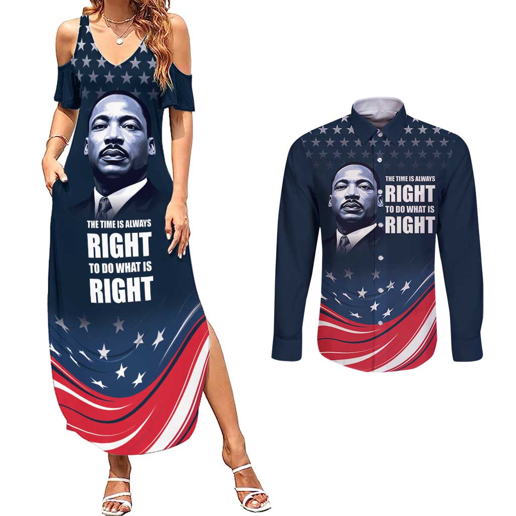 Honor of MLK Day Couples Matching Summer Maxi Dress and Long Sleeve Button Shirt The Time Is Always Right To Do What Is Right LT9 - Wonder Print Shop