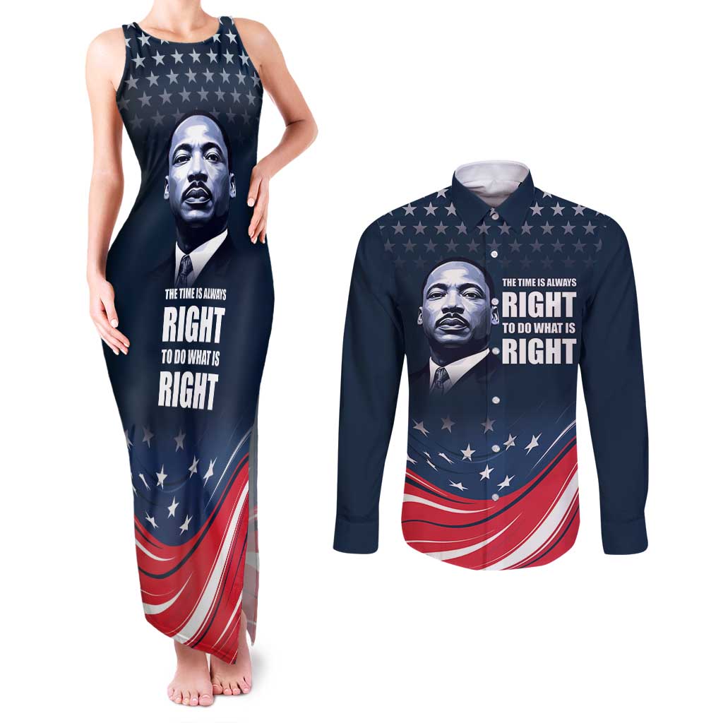 Honor of MLK Day Couples Matching Tank Maxi Dress and Long Sleeve Button Shirt The Time Is Always Right To Do What Is Right LT9 - Wonder Print Shop