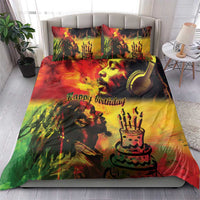 Reggae king bedding set duvet and two matching pillows, multicolor reggae “Happy birthday” graphic