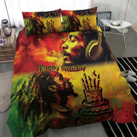 Reggae king bedding set duvet with “Happy birthday” and cake king graphic, vibrant multicolor print