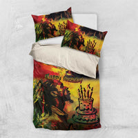 Reggae king bedding set duvet with “Happy birthday” cake king graphic, multicolor bedding