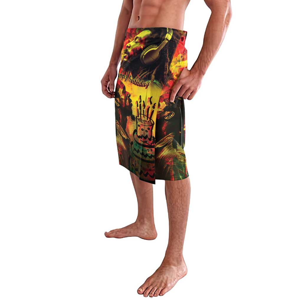 Men's lavalava shorts, elastic waistband, reggae-style character and guitar print