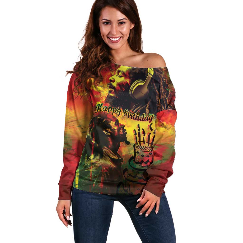 Happy Birthday King of Reggae Off Shoulder Sweater